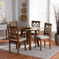 Baxton Studio Mya-Grey/Walnut-5PC Dining Set Mya Modern and Contemporary Grey Fabric Upholstered and Walnut Brown Finished Wood 5-Piece Dining Set